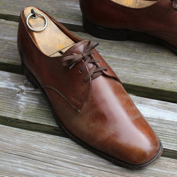 VTG 80s Church's Brown Plain Toe Derby, Men's size 8 F(wide) US, Made in England - Picture 2 of 13